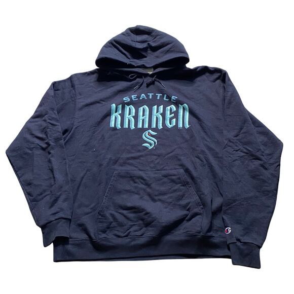 Seattle Kraken Champion Mens NHL Blue Spellout Long Sleeve Pullover Hoodie XL - Picture 1 of 5